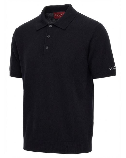 Gucci Black Silk Cotton Knit Polo Shirt for men