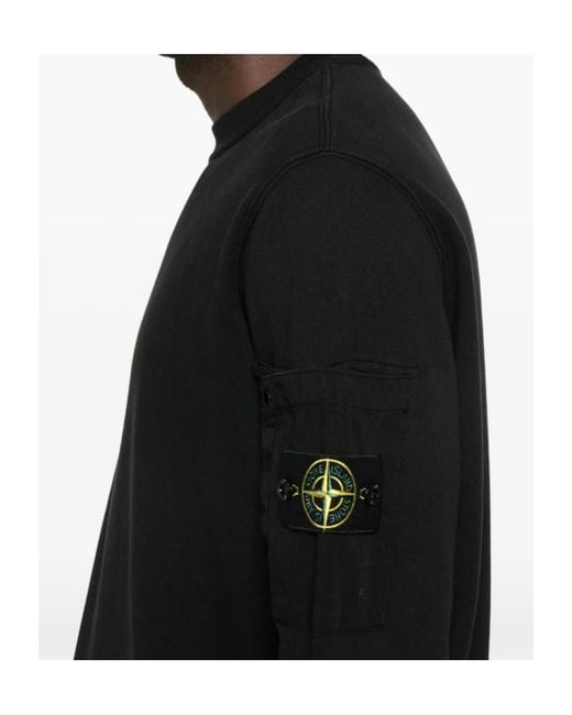 Stone Island Black Logo Patch Cotton Sweatshirt for men
