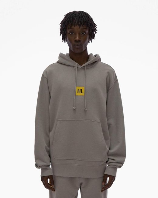 Helmut Lang Gray Drawstring Graphic-Print Hoodie for men