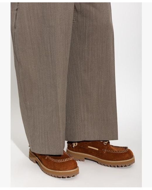 Moschino Brown Whipstitch-Trim Chunky-Sole Boat Shoes for men