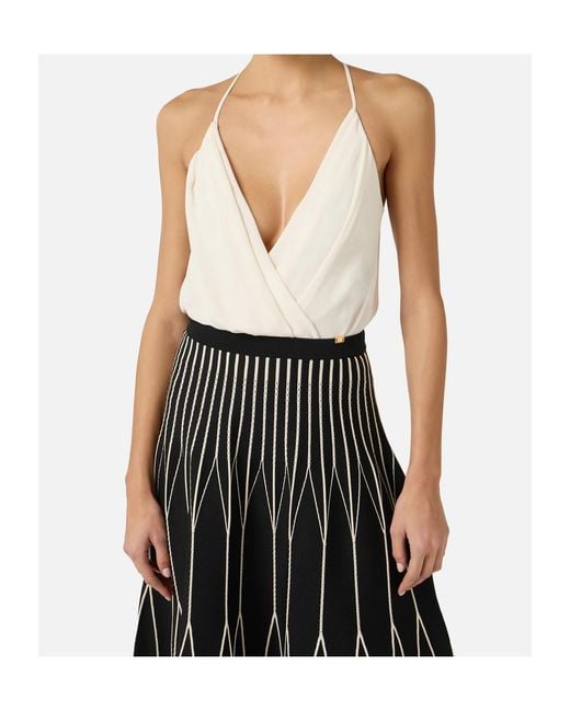 Elisabetta Franchi White Georgette Bodysuit Top