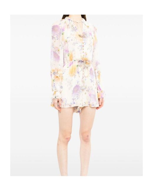 Zimmermann White Luna Ruffled Floral Printed Jumpsuit