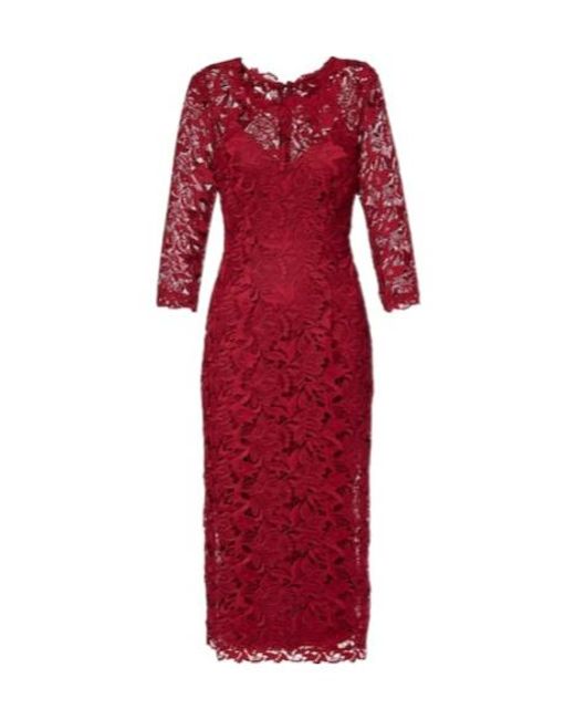 Carolina Herrera Red Lace Midi Dress