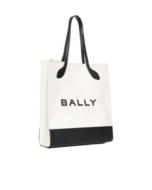 Bally White Logo Canvas And Leather Tote Bag