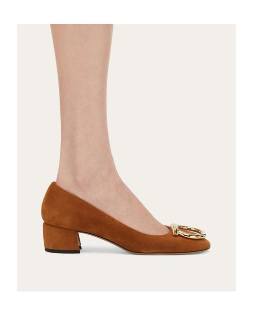 Ferragamo Brown Maxi Gancini Pump