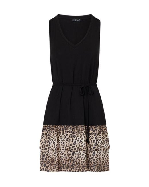 Liu Jo Black Leopard-Print Tiered Dress