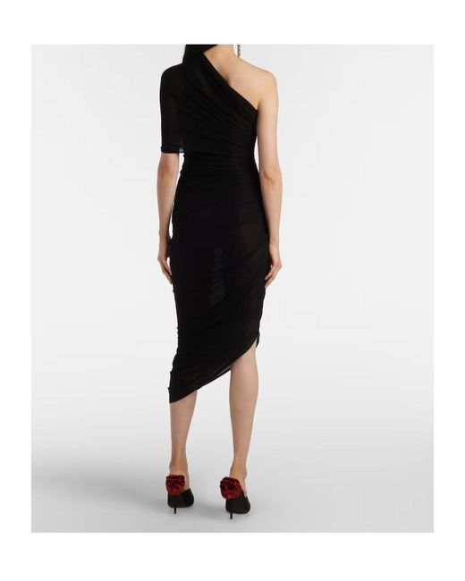 Magda Butrym Black One-Shoulder Ruched Midi Dress