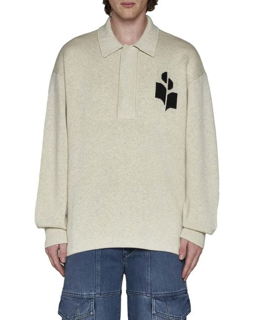 Isabel Marant White Polo-Collared Knitted Jumper for men