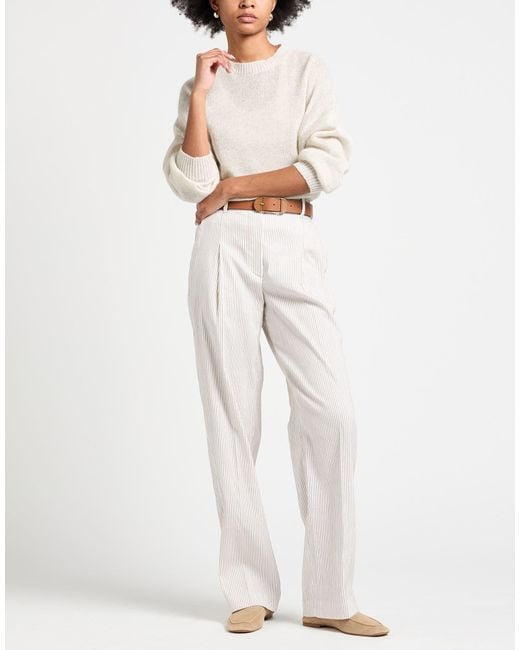 Brunello Cucinelli White Striped Casual Trouser