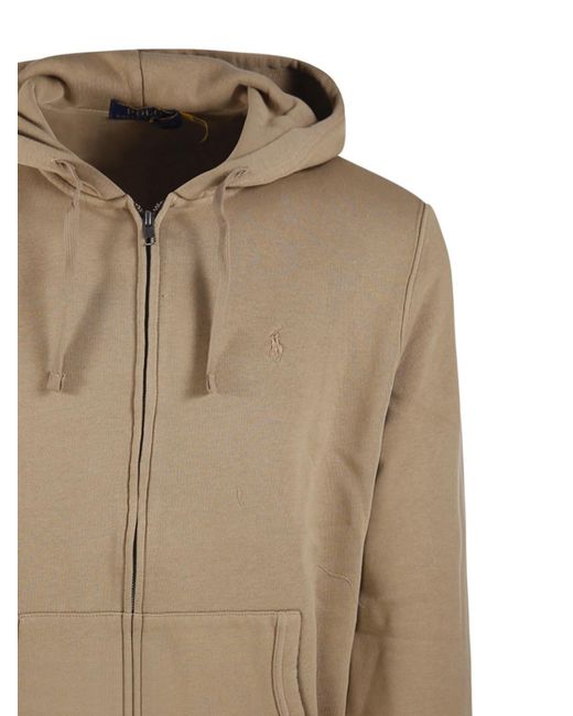 Ralph Lauren Brown Polo Logo Embroidered Zip-Up Drawstring Hoodie for men