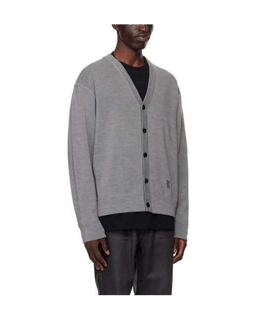 Wooyoungmi Gray Y-Neck Knitted Cardigan for men