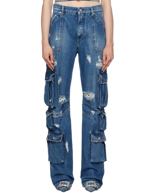 Dolce & Gabbana Blue Distressed Cargo Straight-Leg Jeans