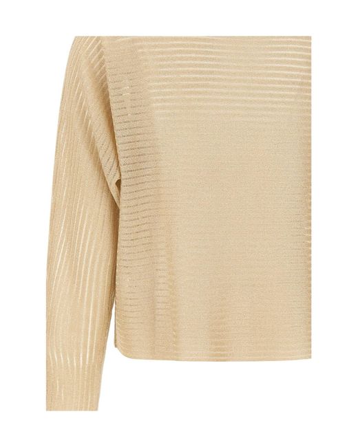 Liu Jo Natural Semi-Sheer Striped Oversized Knitted Sweater