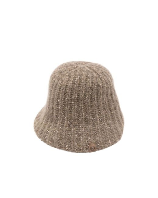 Brunello Cucinelli Brown Sequin-Embellished Ribbed-Knit Bucket Hat