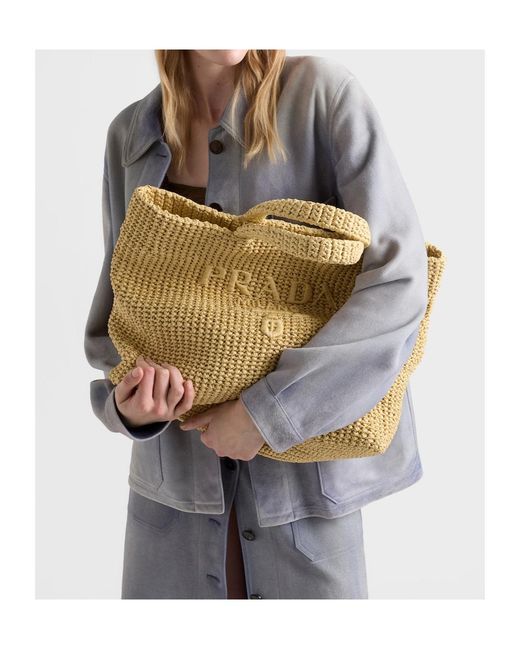 Prada Metallic Paglia Midollino Crochet Tote Bag