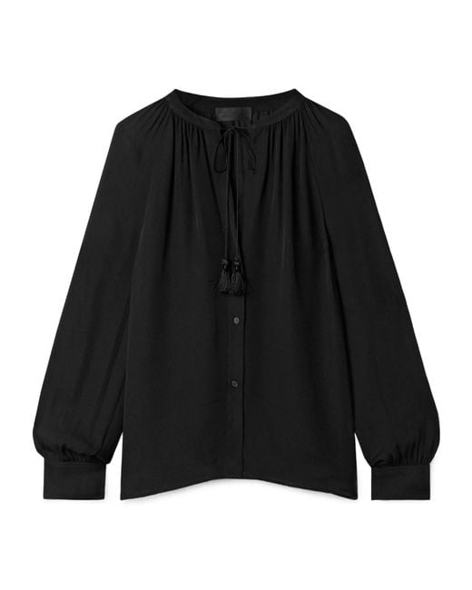 Nili Lotan Black Lys Tie-Neck Silk-Chiffon Shirt