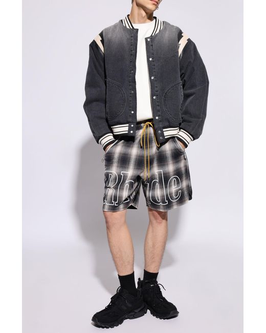 Rhude Black Plaid Logo Short Pants For for men