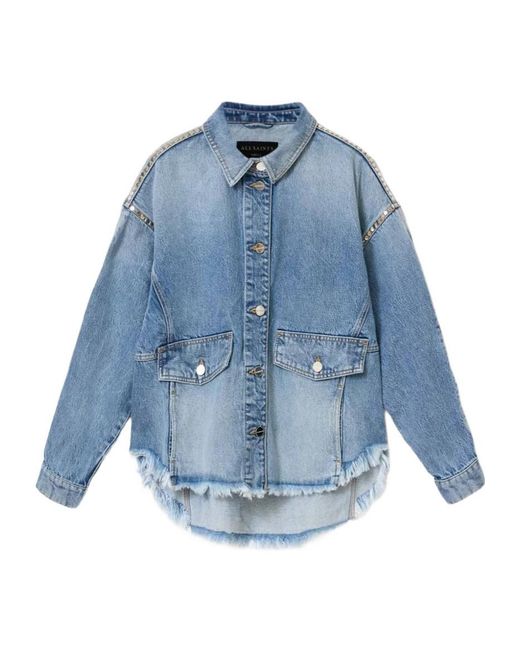 AllSaints Blue Studded-Embellished Oversized Shirt