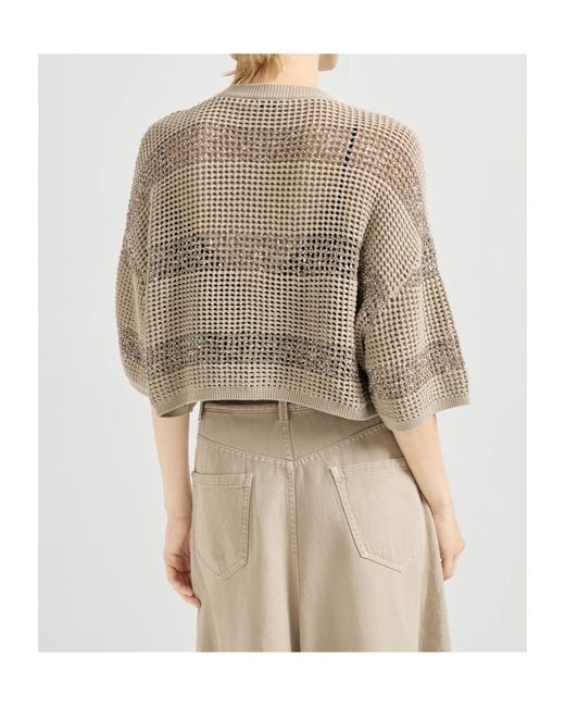 Brunello Cucinelli Brown Dazzling Striped Cropped Cardigan