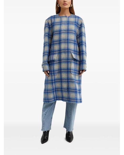 Isabel Marant Blue Plaid-Pattern Wool Coat