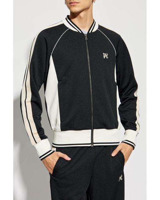 Palm Angels Black Pa Monogram Embroidered Zip-Up Sweatshirt for men