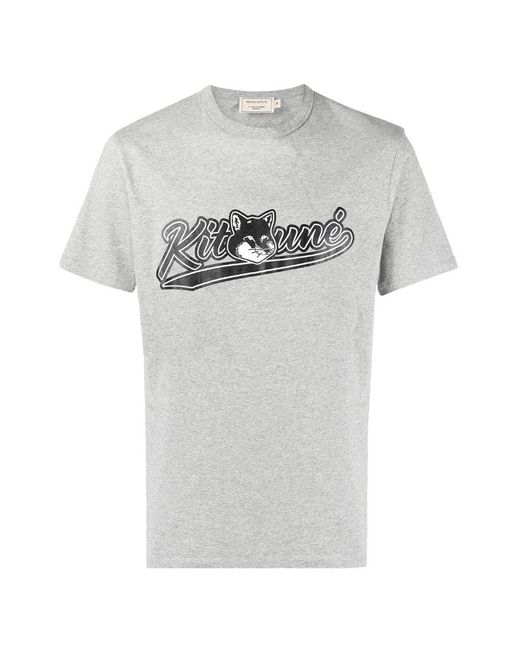 Maison Kitsuné Gray Logo Printed T-Shirt for men
