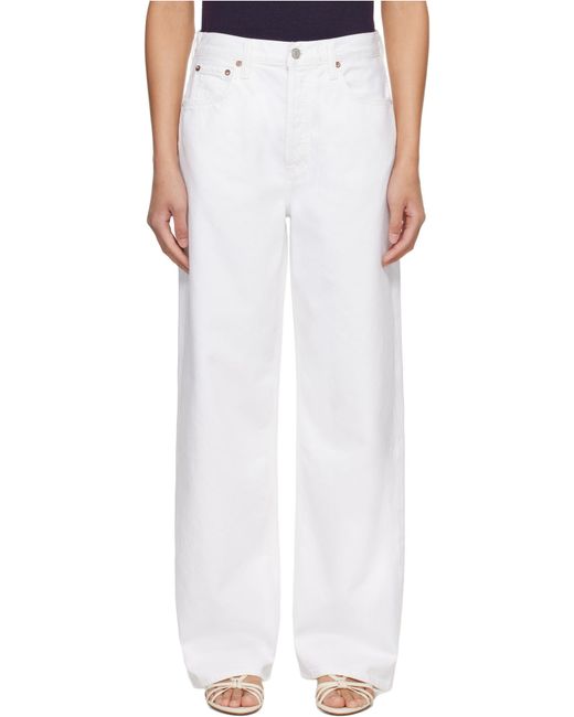 Agolde White Denim Trousers With Belt Loops