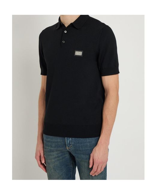Dolce & Gabbana Black Wool Short-Sleeved Polo Shirt for men
