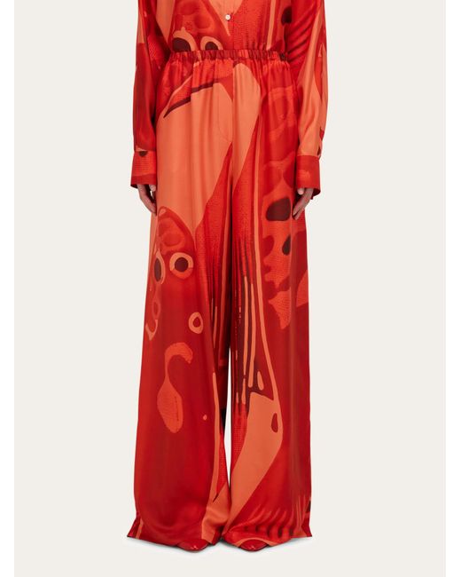 Ferragamo Red Silk Palazzo Trouser