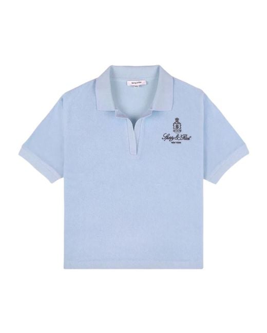 Sporty & Rich Blue Logo-Embroidered Short-Sleeve Polo Shirt