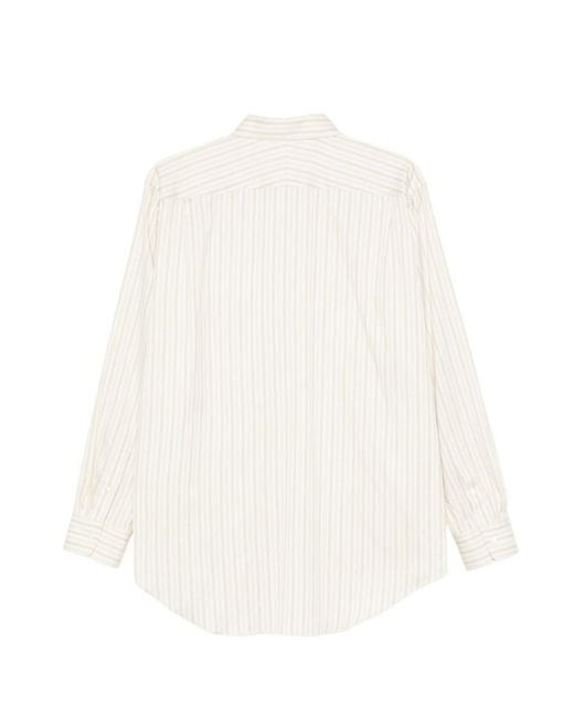 Auralee White Striped Embroidered Shirt for men