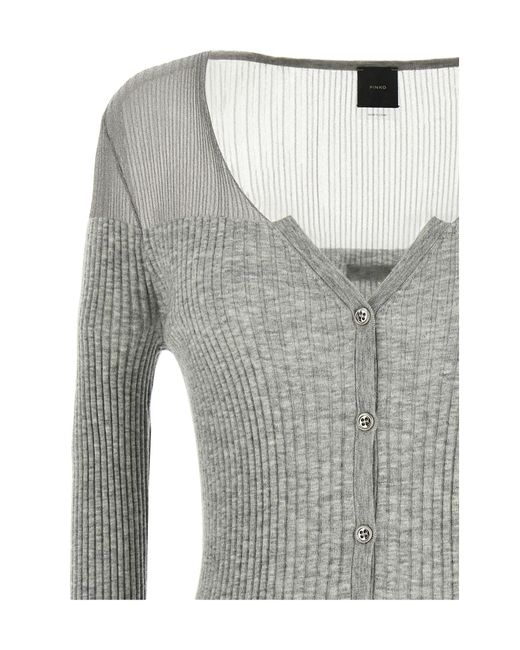 Pinko Gray V-Neck Prado Cardigan
