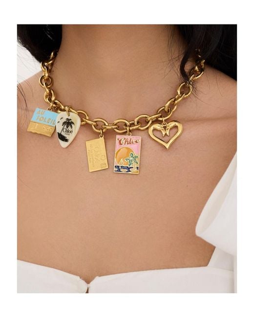 Chloé Metallic Postcards Charm-Embellished Necklace