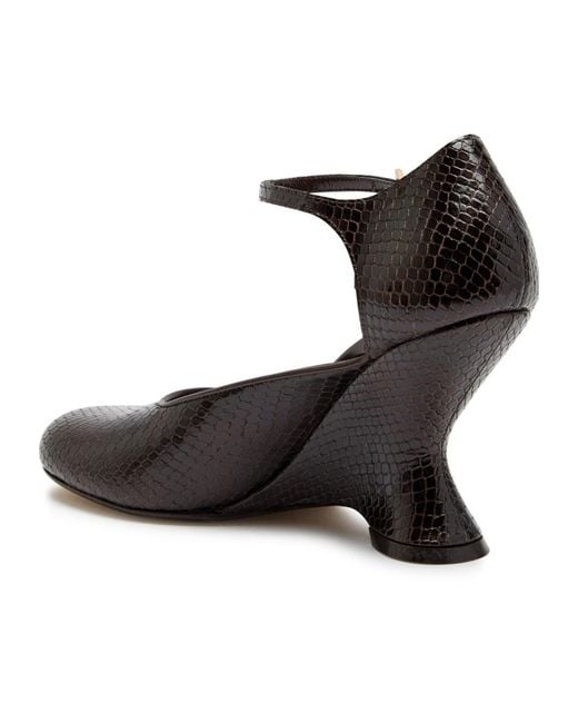 Dries Van Noten Black Python-Effect Leather Wedge Pumps