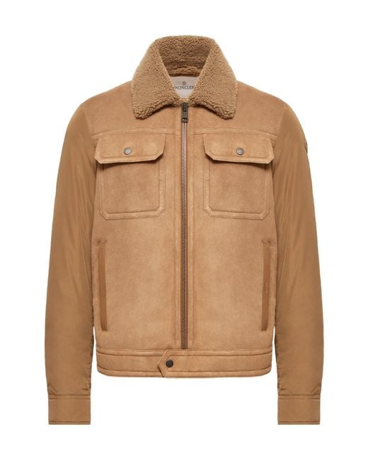 Moncler Brown Zerique Shearling Suede Short Down Jacket for men