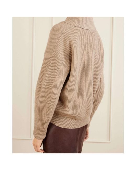 Brunello Cucinelli Natural Cashmere English-Rib Sweater With Monili