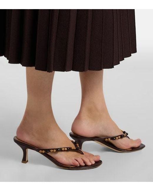 Staud Pink Freja Beaded Leather Thong Sandals