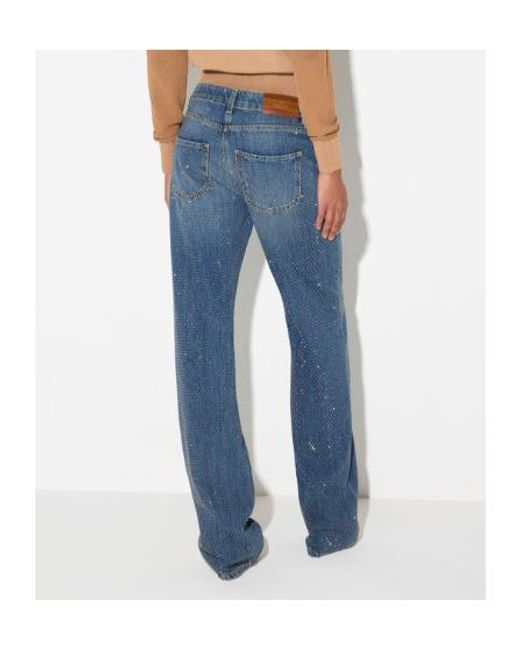 Elisabetta Franchi Blue Palazzo Jeans With Rhinestones