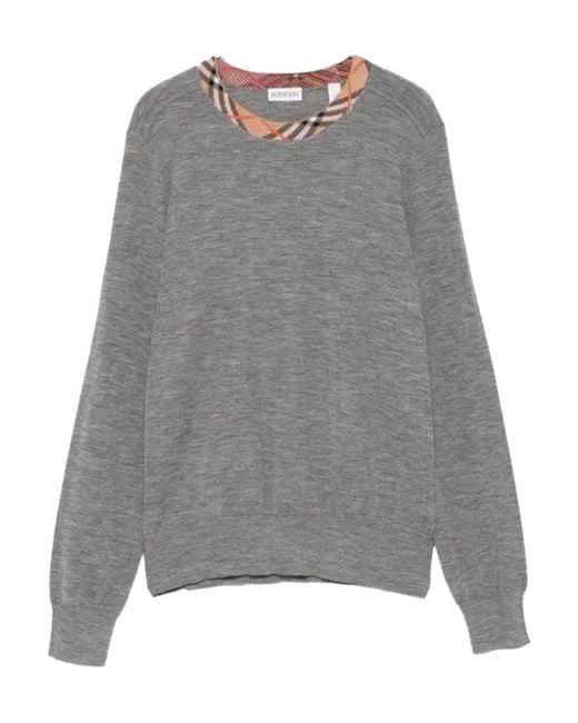 Burberry Gray Checked Crew Neck Pullover Clothing