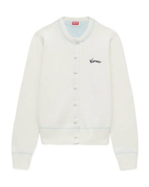 KENZO White Varsity' Embroidered Cardigan