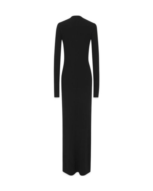 Saint Laurent Black V-Neck Long-Sleeved Dresses