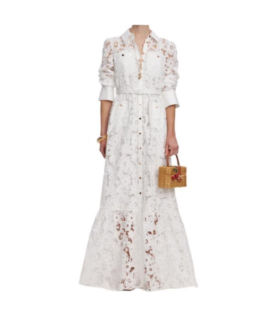 Self-Portrait White Lace Collared Maxi Dress
