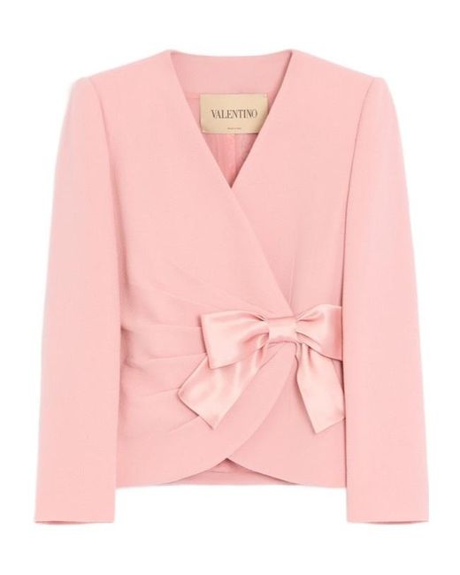 Valentino Pink Bow Detailed Ruched Jacket