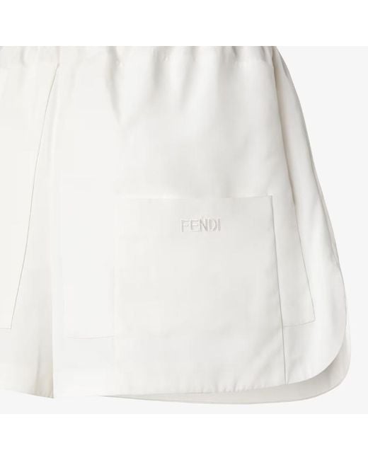 Fendi White Logo Embroidered Elasticated Waist Shorts