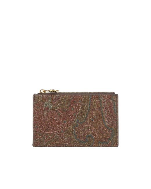 Etro Brown Arnica Paisley Printed Zipped Wallet