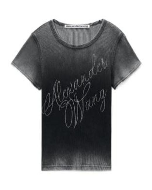 Alexander Wang Gray Hotfix Cursive-Logo Crewneck T-Shirt