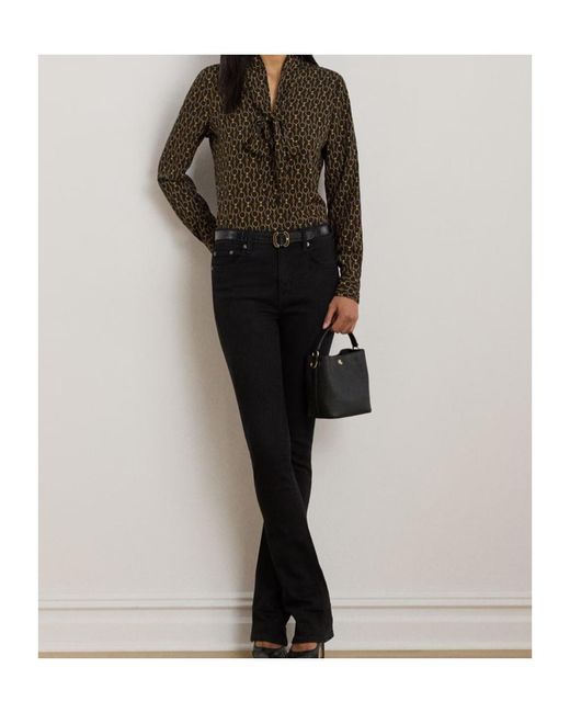Ralph Lauren Brown Real Leather Long-Sleeve Blouse