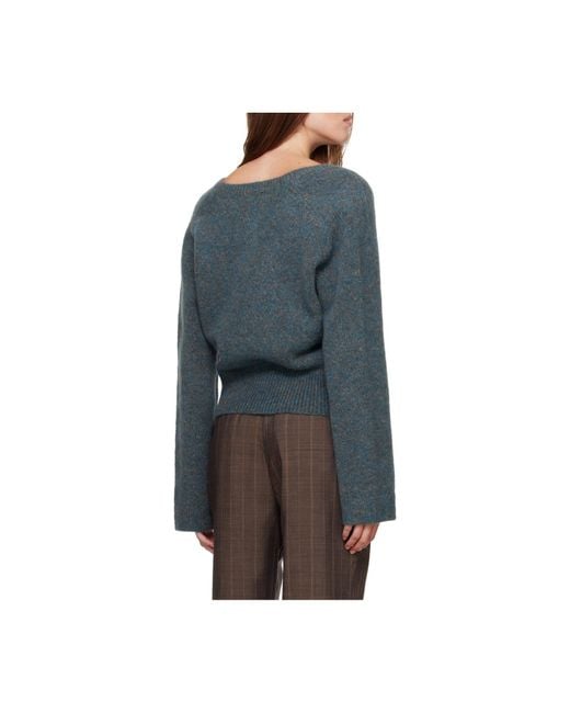 Ganni Blue Ribbed V-Neck Knitted Sweater