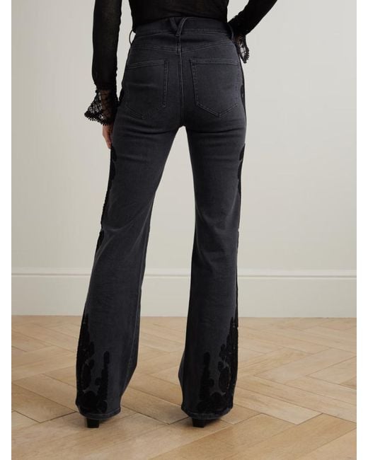 Veronica Beard Black Crosbie High-Rise Embroidered Wide-Leg Jeans