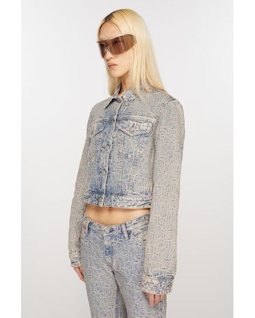Acne Gray Monogram Jacquard Cropped Denim Jacket
